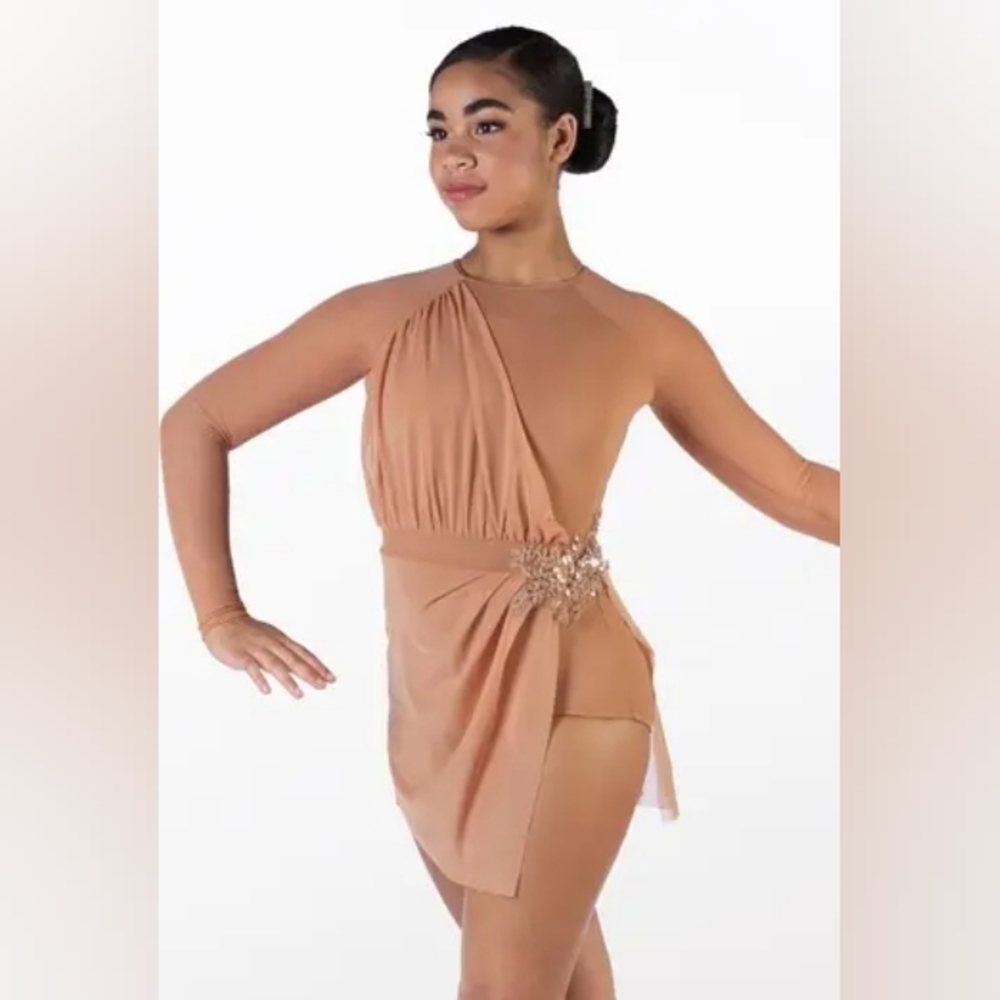 Weissman Girls Womens Blush Long Sleeve Dress Leotard with Embellishment XS